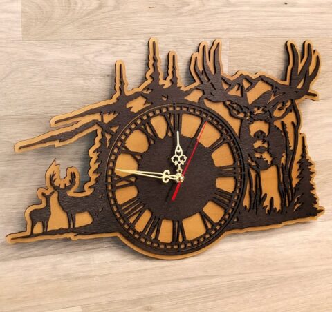 Laser Cut Forest Deer Wall Clock Hunting Wall Decor DXF File
